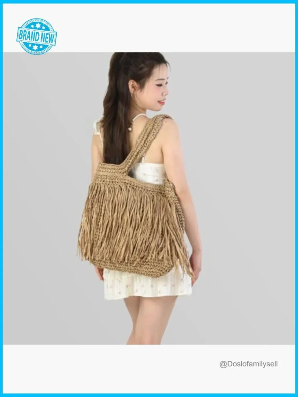 Handwoven Straw Tote Bag Lightweight Fringe Boho Beach Summer Shoulder Bag
